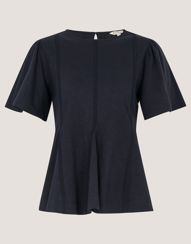 Tate Lace Trim Jersey T-Shirt, Blue (NAVY), large