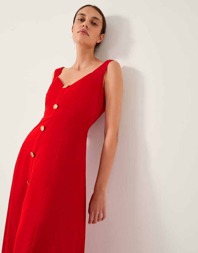 Nell Linen Blend Sleeveless Midi Dress, Red (RED), large