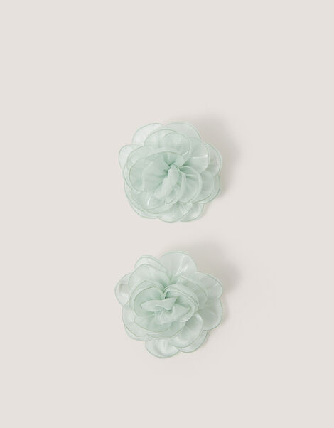 2-Pack Bridesmaid Flower Hair Clips, Green (SAGE), large