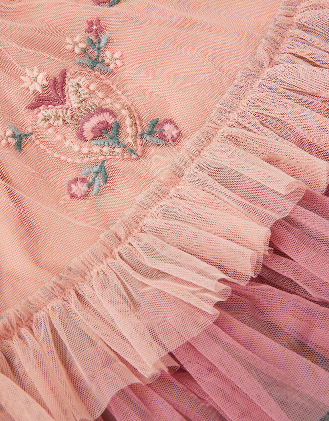 Baby Floral Embroidered Tulle Tiered Dress, Pink (PINK), large