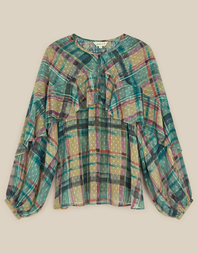 East Clarissa Hand-Painted Check Print Blouse, Teal (TEAL), large