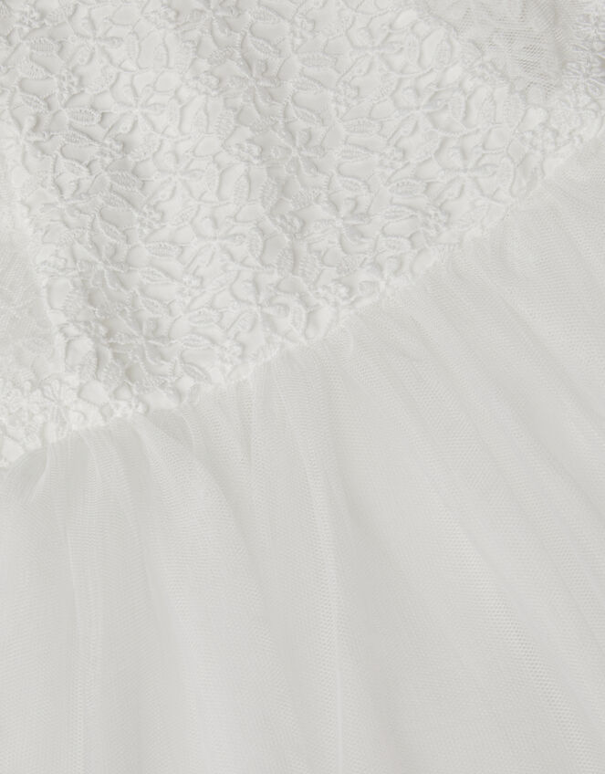 Baby Flutter Sleeve Floral Embroidered Tulle Dress, Ivory (IVORY), large