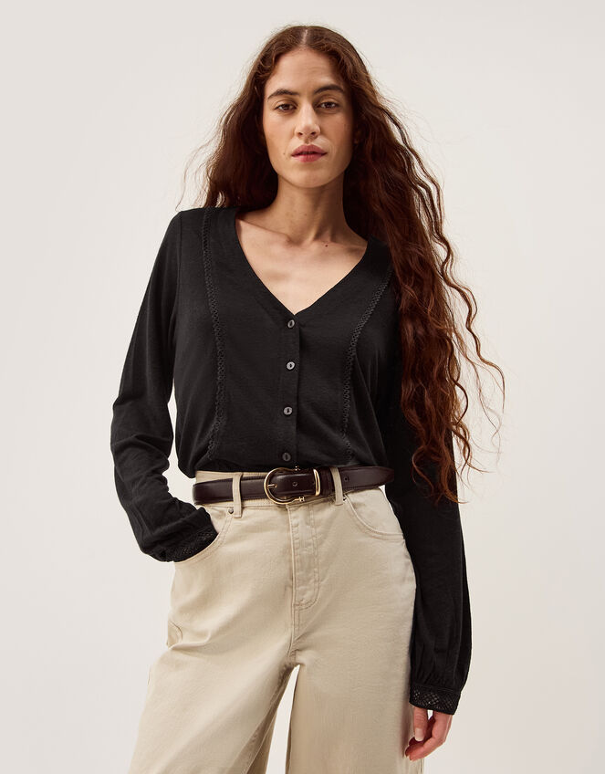Laney Lace Linen Blend Top, Black (BLACK), large