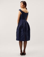 Juliana Floral Jacquard Midi Dress, Blue (NAVY), large