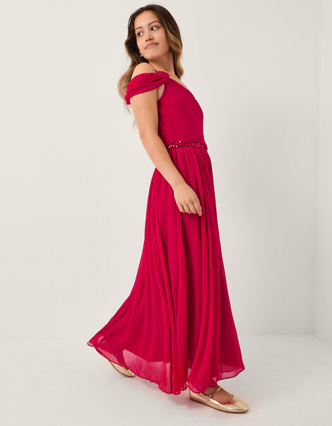 Sequin One-Shoulder Prom Dress, Red (RED), large