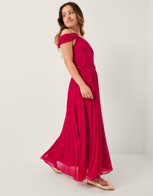 Sequin One-Shoulder Prom Dress, Red (RED), large