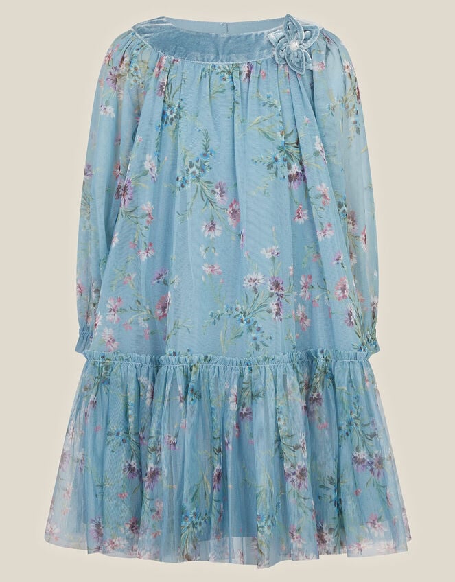 Naina Floral Mesh Party Dress, Teal (TEAL), large