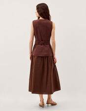 Margot Belted Linen Blend Midi Dress, Brown (CHOCOLATE), large