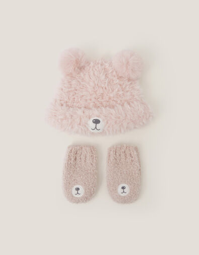 Baby Bear Hat & Mitten Set, Pink (PINK), large