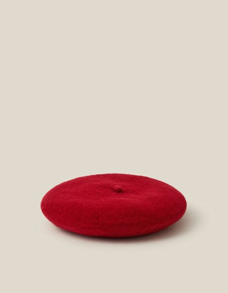 Velvet Bow Wool Beret, Red (RED), large