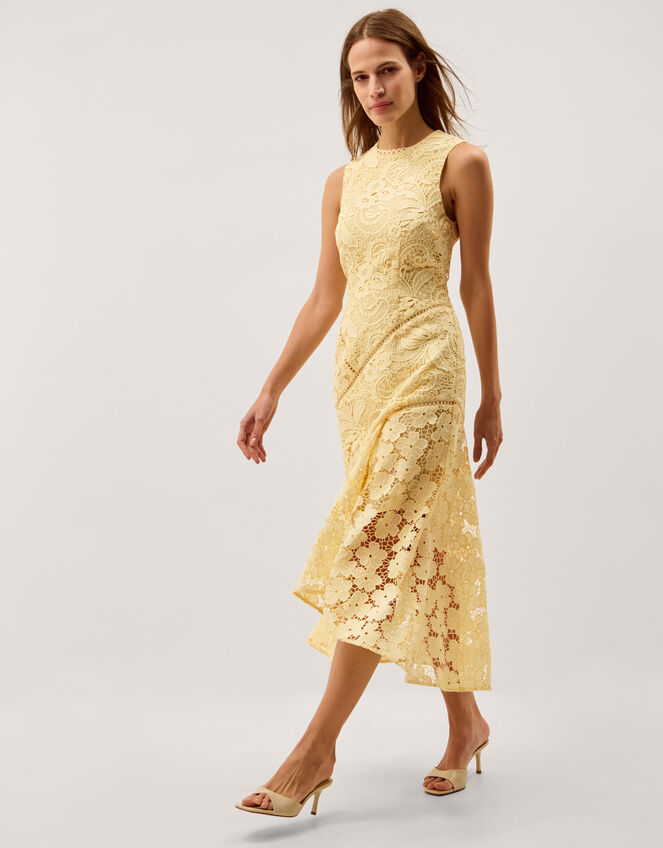 Gianna Sleeveless Lace Midi Dress, Yellow (YELLOW), large