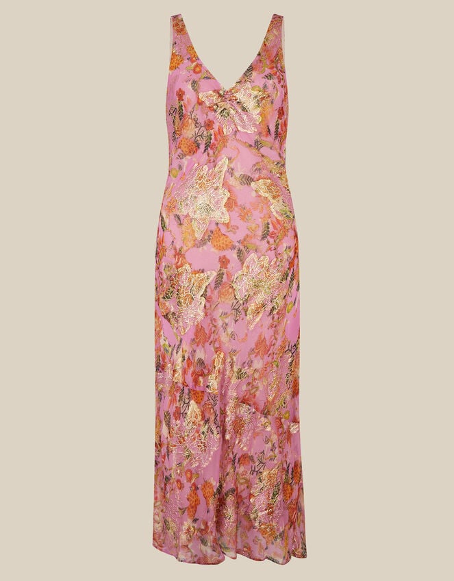 Ada Sleeveless Metallic Bias Cut Midi Dress, Pink (PINK), large