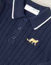 Ribbed Knit Polo Jumper, Blue (NAVY), large