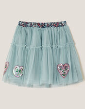 Heart Embellished Tulle Skirt, Green (GREEN), large