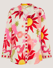 Anissa Sun Print Cotton Shirt, Ivory (IVORY), large