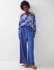 East Stephanie Crinkled Cotton Trousers, Blue (INDIGO), large