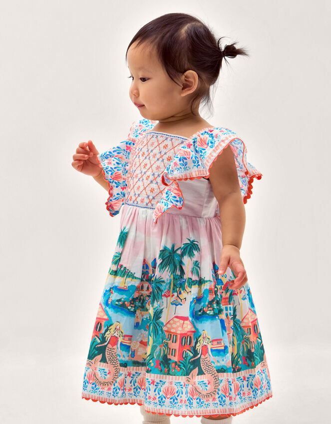 Baby Resort Scene Smock Dress, Ivory (IVORY), large