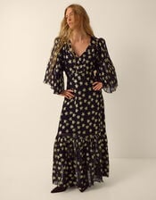 Monsoon x Queens of Archive Farrah Metallic Star Jacquard Maxi Dress​, Black (BLACK), large