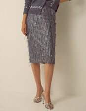 Samie Sequin Fringe Pencil Skirt, Dark Silver (GUNMETAL), large