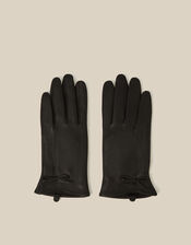 Sadie Bow Leather Gloves, Black (BLACK), large