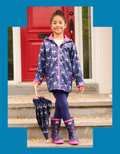 Hatley Foil Bow Print Raincoat, Blue (BLUE), large