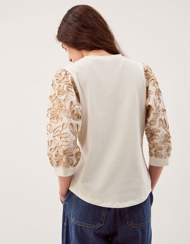Freya Embroidered Sleeve Top, Ivory (IVORY), large