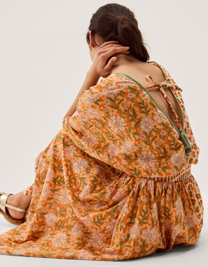 Carris Plunge Floral Midi Dress, Orange (ORANGE), large