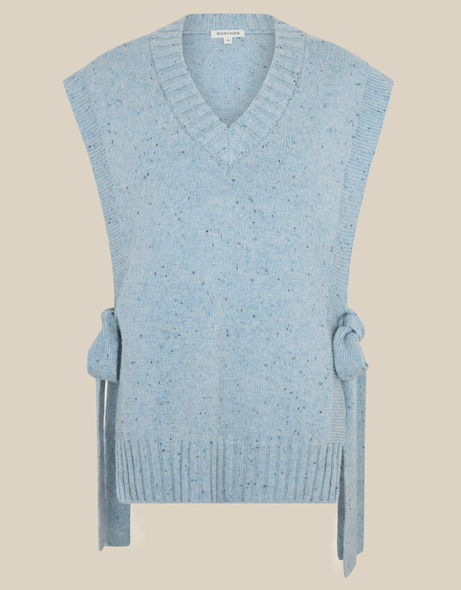 Tawn V-Neck Tie Side Knitted Vest, Blue (BLUE), large