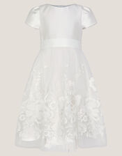 Alicia Satin Floral Embroidered Dress, Ivory (IVORY), large