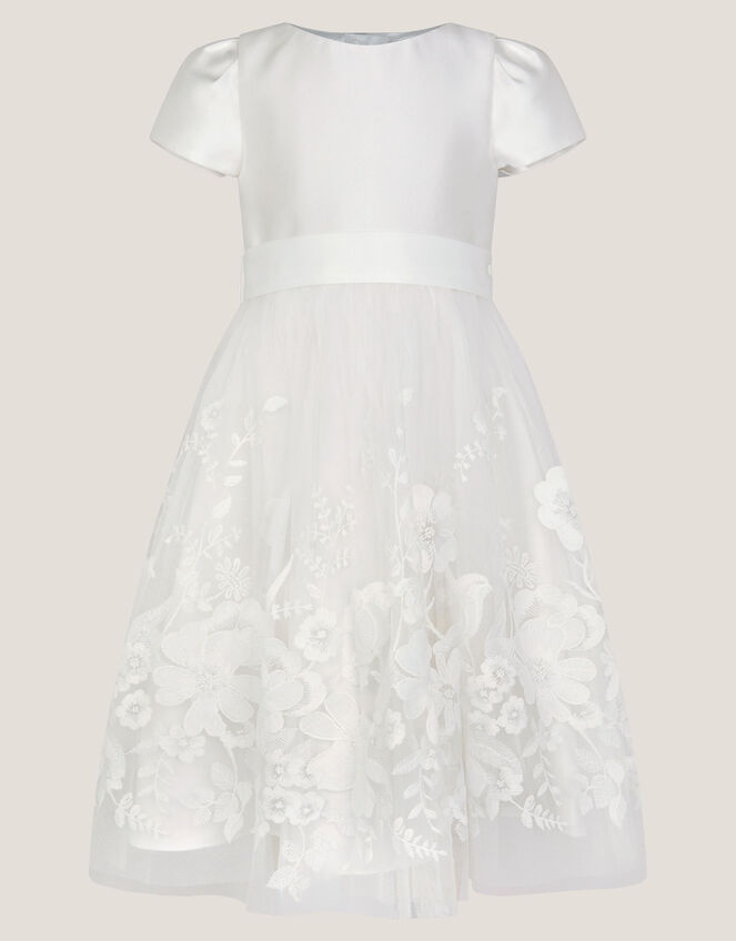 Alicia Satin Floral Embroidered Dress, Ivory (IVORY), large