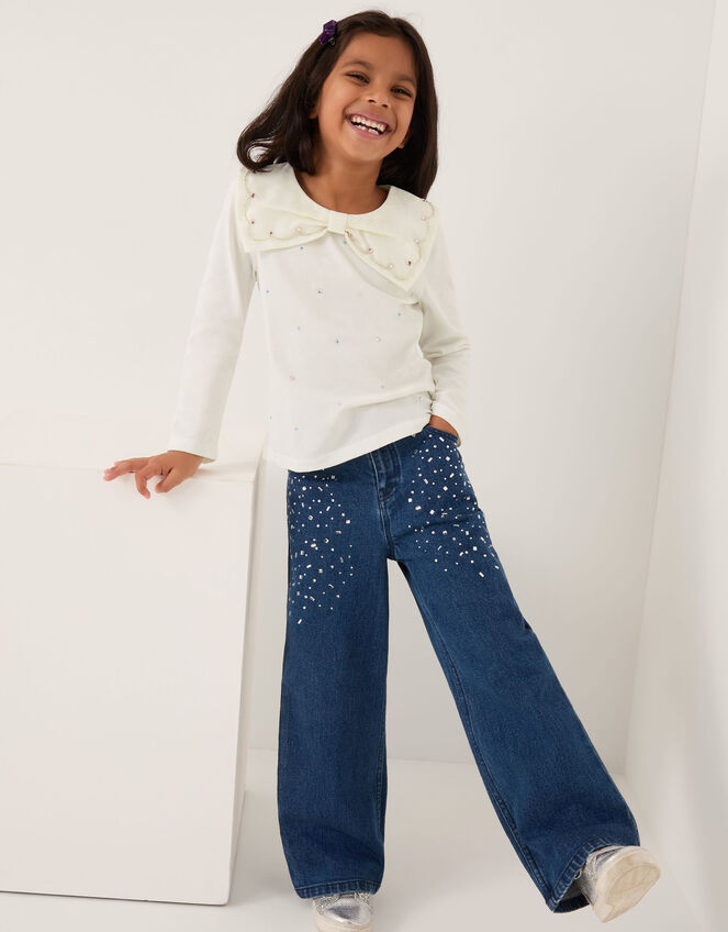 Bow Collar Rhinestone Top, Ivory (IVORY), large