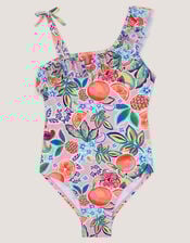 Fruit Print Asymmetrical Swimsuit, Pink (PINK), large