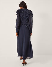 Gwen Appliqu&eacute; Long Sleeve Midi Dress, Blue (NAVY), large