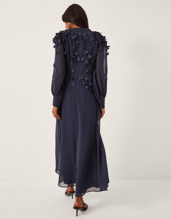 Gwen Appliqu&eacute; Long Sleeve Midi Dress, Blue (NAVY), large