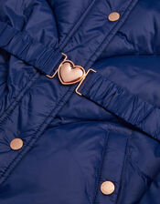Belted Puffer Jacket, Blue (NAVY), large