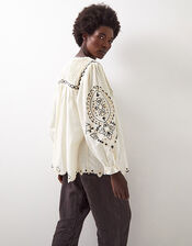 East Pavlina Embroidered Cotton Top, Ivory (IVORY), large