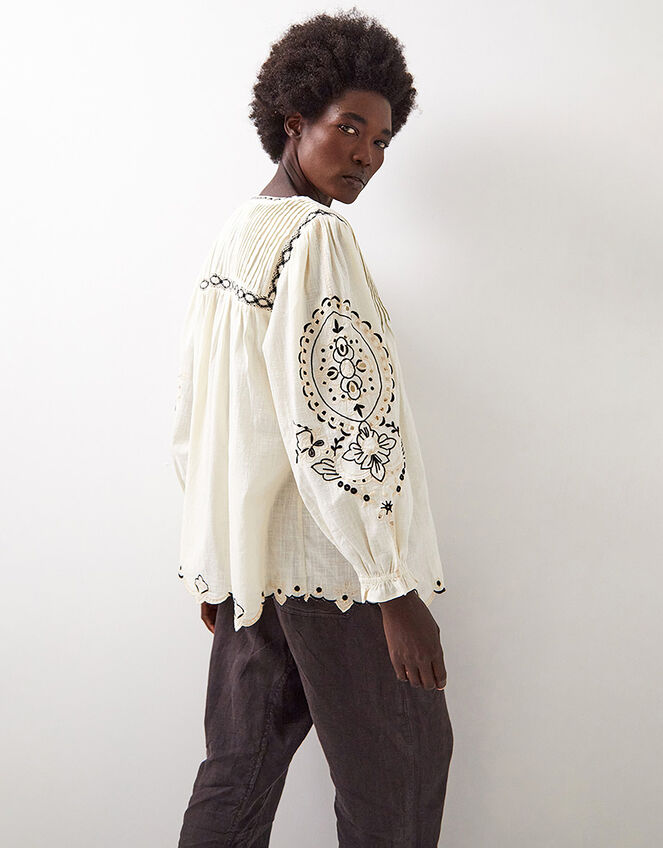 East Pavlina Embroidered Cotton Top, Ivory (IVORY), large