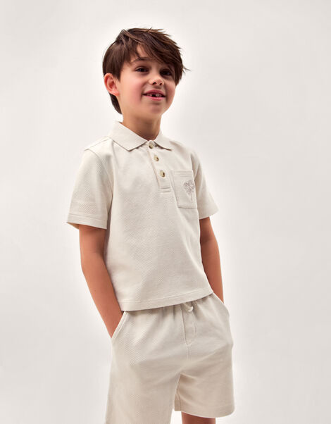 Palm Jersey Polo Shirt & Shorts Set, Natural (STONE), large