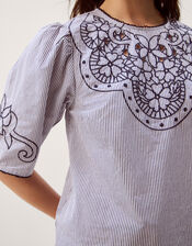 Kirsty Embroidered Stripe Top, Blue (NAVY), large