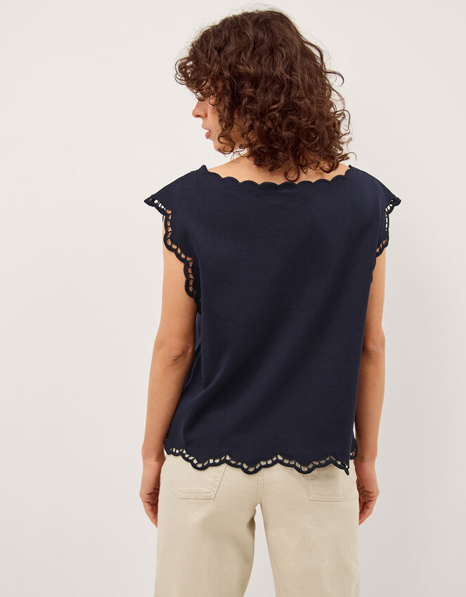 Gaia Floral Cutwork Top, Blue (NAVY), large
