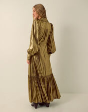 Monsoon x Queens of Archive Bianca Pointed Collar Metallic Maxi Dress​, Gold (GOLD), large