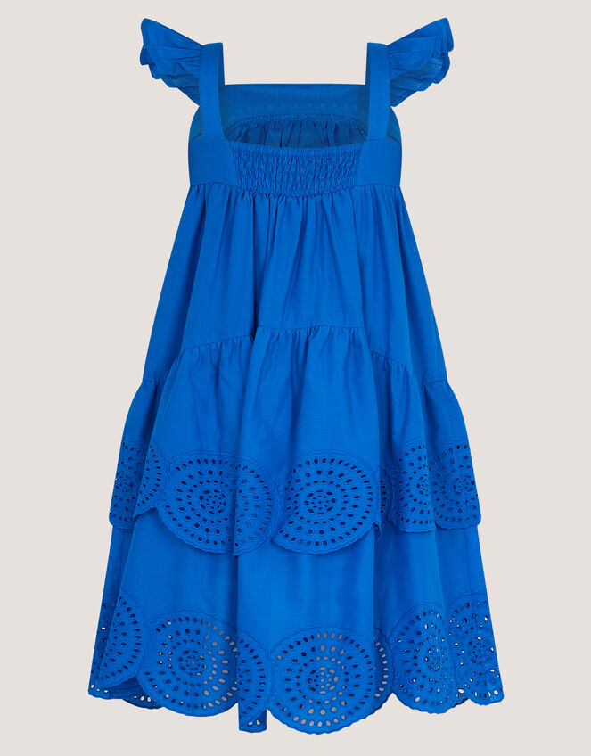 Broderie Tiered Cotton Dress, Blue (BLUE), large