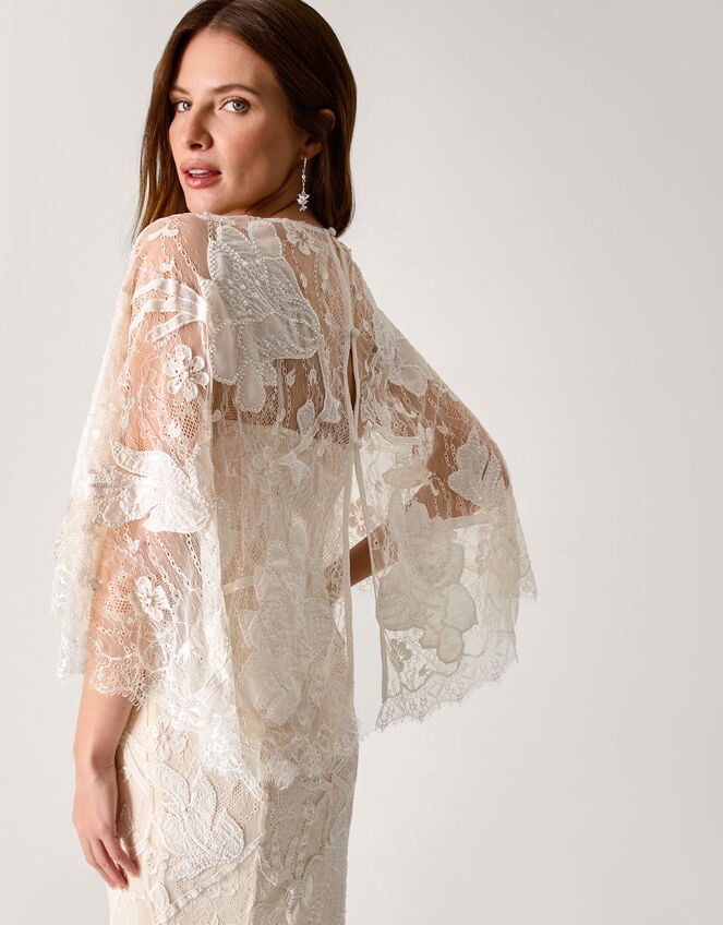 Eileen Cape Embellished Floral Lace Wedding Dress, Ivory (IVORY), large