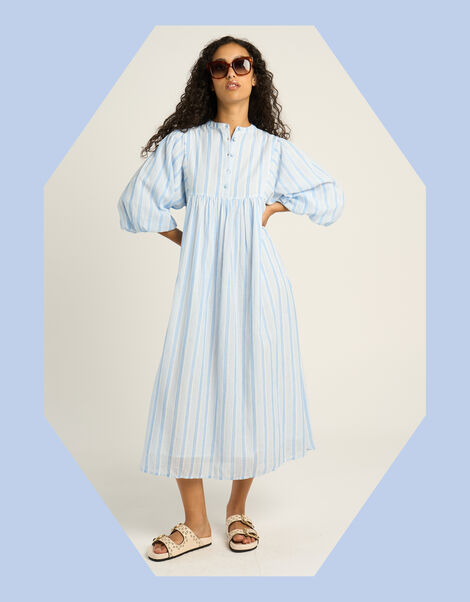 Petite Mendigote Rigo Stripe Shirt Midi Dress, Blue (BLUE), large