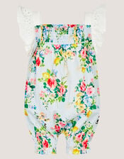 Baby Broderie Floral Stripe Romper, Blue (BLUE), large