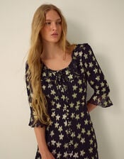 Monsoon x Queens of Archive Farrah Metallic Star Jacquard Mini Dress​, Black (BLACK), large