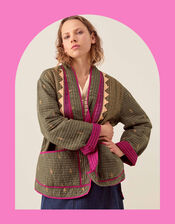 East Apate Quilted Kimono Jacket, Green (KHAKI), large