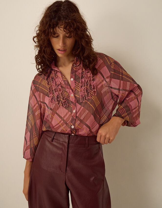 Melinda Ruffle Check Shirt, Pink (PINK), large