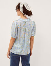 Naomi Puff Sleeve Floral Lace Blouse, Blue (BLUE), large