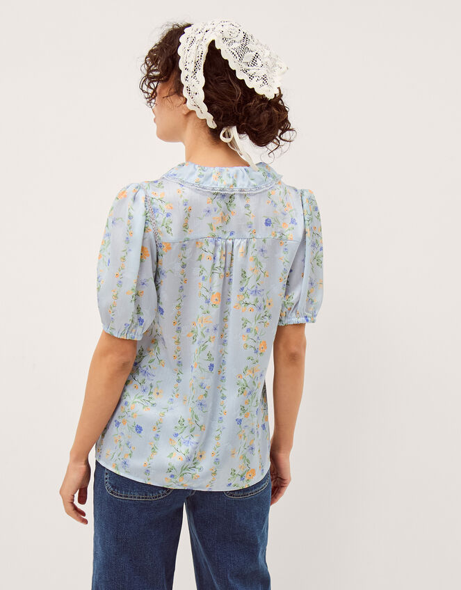 Naomi Puff Sleeve Floral Lace Blouse, Blue (BLUE), large